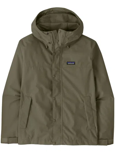 Patagonia Functional Brown Rain Jacket With Adjustable Features In Green
