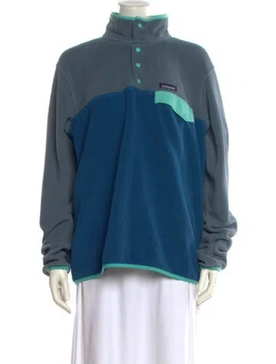 Pre-owned Patagonia Graphic Print Mock Neck Sweatshirt In Blue