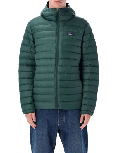 PATAGONIA GREEN LOGO HOODED PUFFER JACKET