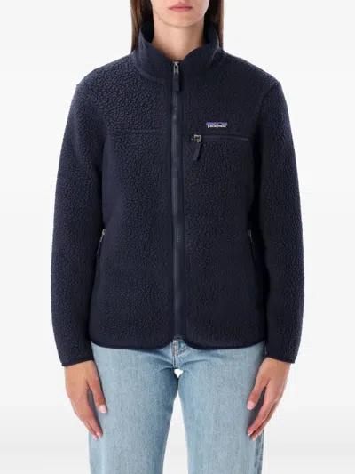 Patagonia Textured Fleece Hooded Jacket With Zippered Pockets In Black