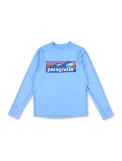 Patagonia Kids' Graphic-print Long-sleeve T-shirt In Azzurro