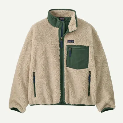 Patagonia Kids' Retro-x® Fleece Jacket In Dark Natural W/canopy Green In Neutral