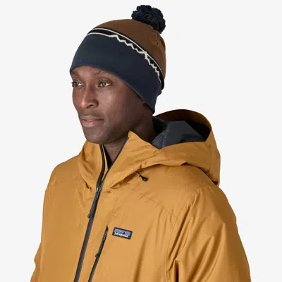 Patagonia Lightweight Powder Town Beanie In Skyline Block: Shelter Brown In Black
