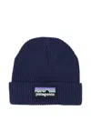 Patagonia P-6 Logo: New Navy Embroidered Logo Patch Ribbed Knit Beanie Hat In Blue