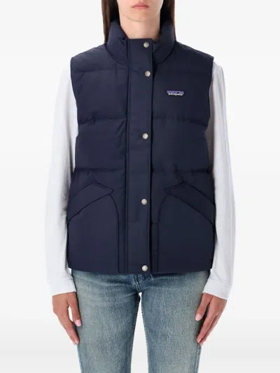 Patagonia Luxe Padded Sleeveless High Neck Vest In Blue