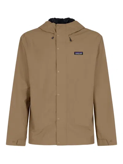 Patagonia Logo-patch Hooded Jacket In Brown