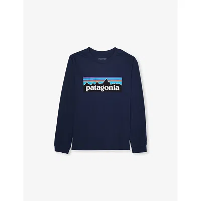 Patagonia Kids' New Navy Logo-print Long-sleeve Cotton-jersey T-shirt Xs-xxl Xxl In Blue