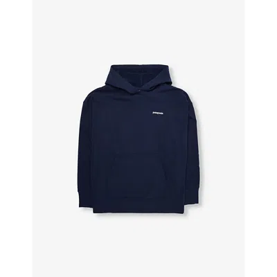 Patagonia Kids' Logo Text-print Cotton Hoody 5-14 Years In P-6 Logo: New Navy