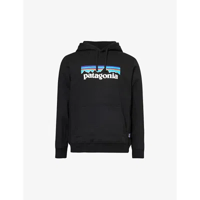 PATAGONIA PATAGONIA MEN'S BLACK P-6 UPRISAL BRAND-PRINT RECYCLED POLYESTER AND RECYCLED COTTON-BLEND HOODY