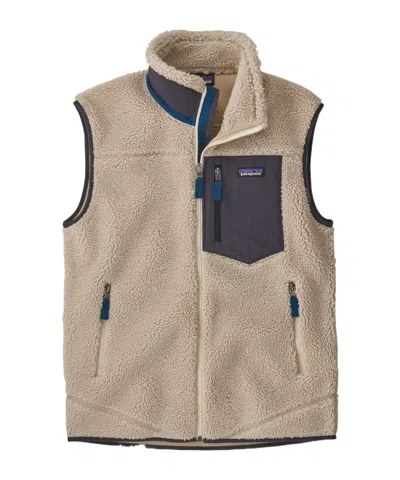 Patagonia Retro-x Fleece Gilet In Natural W/smolder Blue