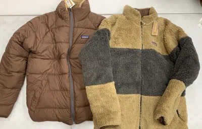 Pre-owned Patagonia Men's M Reversible Silent Down Fleece Jacket Cone Brown