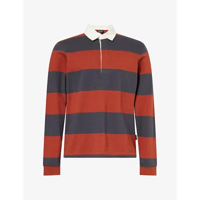 Patagonia Mens Rusty Red Striped Long-sleeve Cotton Polo Shirt