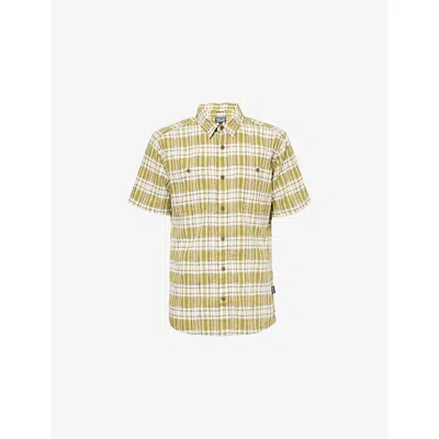 Patagonia Mens  Back Step Cheque Short-sleeve Cotton-blend Shirt In Sunlight Green