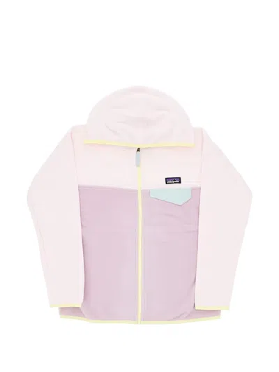 Patagonia Kids' Micro D Snap-t Colour-block Fleece Hoodie In Pink