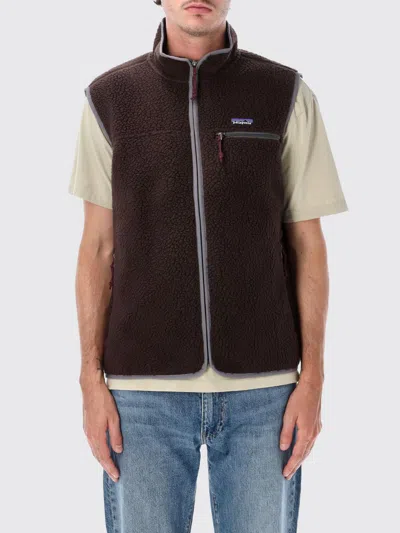Patagonia Ms Retro Fleece Gilet With High Collar And Embroidered Logo In Brown