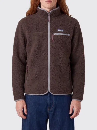Patagonia Ms Retro Fleece Jacket With High Collar And Embroidered Logo In Brown