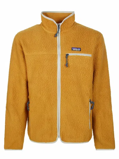 Patagonia Mustard Retro Pile Textured Zippered Fleece Jacket In Yellow