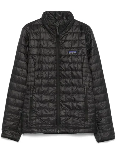 Patagonia Quilted High Collar Jacket With Side Zip Pockets In Black