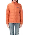 Patagonia Quilted High Collar Jacket With Side Zip Pockets In Orange