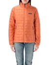 Patagonia Quilted High Collar Jacket With Side Zip Pockets In Rock Melon