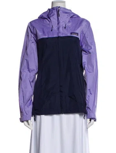 Pre-owned Patagonia Nylon Colorblock Pattern Bomber Jacket In Blue