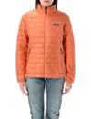 Patagonia Quilted High Collar Jacket With Side Zip Pockets In Orange