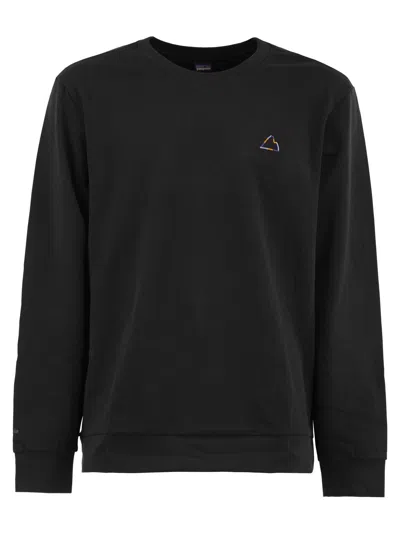 Patagonia Organic Cotton Mountain Logo Crewneck Sweatshirt In Black