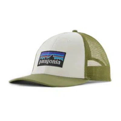 Patagonia P-6 Logo Lopro Trucker Hat White W Buckhorn Green