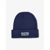 Patagonia P-6 Logo: New Navy Embroidered Logo Patch Ribbed Knit Beanie Hat In Blue