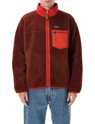 Patagonia Maroon High Neck Logo Fleece Jacket In Burgundy