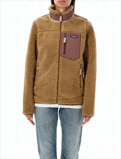 Patagonia Plush Fleece Jacket With Contrasting Pocket Detail In Brown