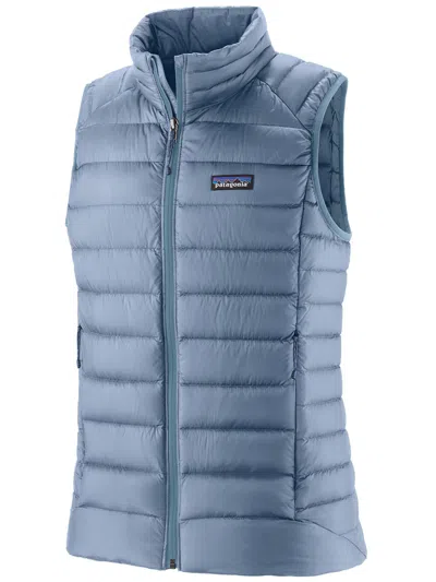 Patagonia Quilted Down Vest With High Collar In Blue