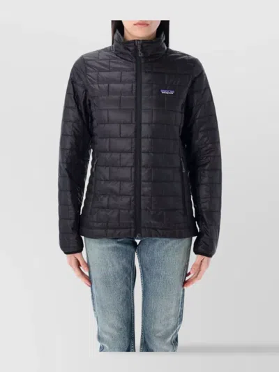 Patagonia Quilted High Collar Jacket With Side Zip Pockets In Black