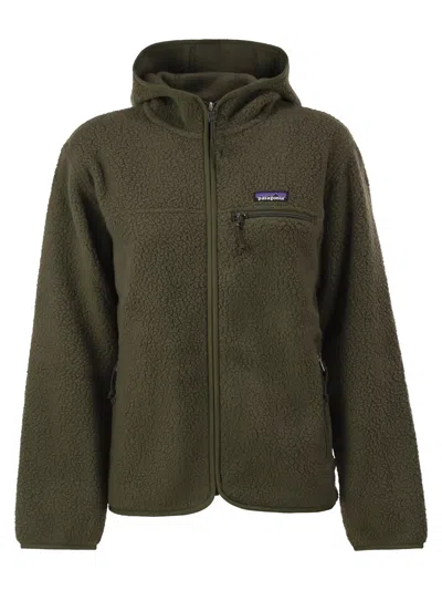Patagonia Recycled Teddy Fleece Hooded Jacket In Green