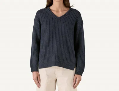 Patagonia Recycled Wool-blend V-neck Sweater In Sunken Blue