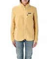 Patagonia High Collar Shearling Fleece Jacket In Yellow