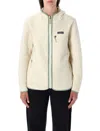 Patagonia Textured Fleece Jacket With Hood And Zip Pockets In White