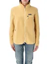 Patagonia High Collar Shearling Fleece Jacket In Beeswax Tan