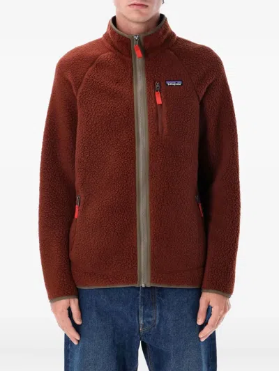 Patagonia Textured Plush Fleece Jacket With Full Zipper In Burgundy