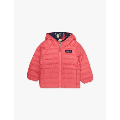 Patagonia Babies' Reversible Hooded Recycled-nylon-down Jacket 12 Months-4 Year In Cosmic Sea: New Navy