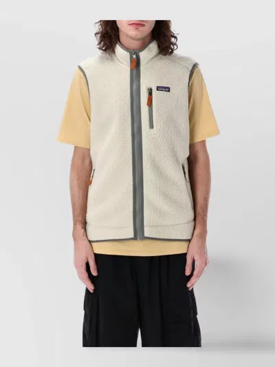 Patagonia Shearling Vest With Pockets And Trim In Beige