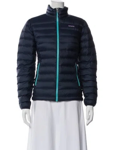 Pre-owned Patagonia Striped Down Jacket In Blue