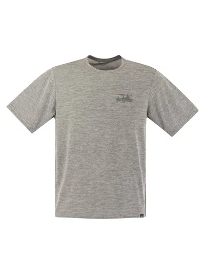 Patagonia T-shirt In Technical Fabric With Print On The Back In Grey