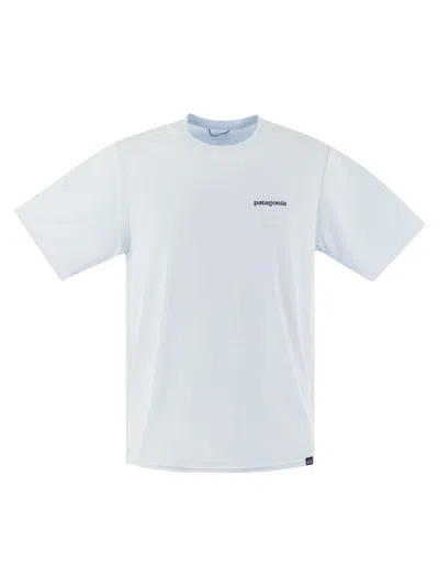 Patagonia T-shirt In Technical Fabric With Print On The Back In Light Blue