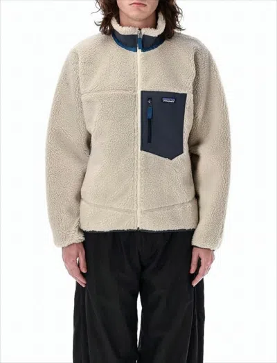 Patagonia Textured Fleece Jacket With Zippered Pockets In Neutral