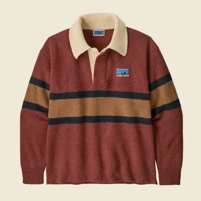 Patagonia Used Recycled Wool-blend Rugby Sweater In Dried Vanilla In Red