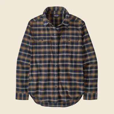 Patagonia Used Women's Canyonite Flannel Shirt In Sunken Blue In Black