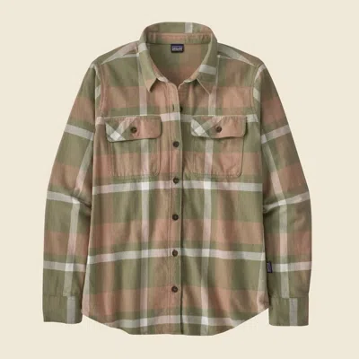 Patagonia Used Women's Long-sleeved Organic Cotton Midweight Fjord Flannel Shirt In Garden Green