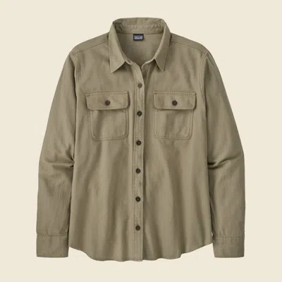 Patagonia Used Women's Long-sleeved Organic Cotton Midweight Fjord Flannel Shirt In Sage Khaki In Green