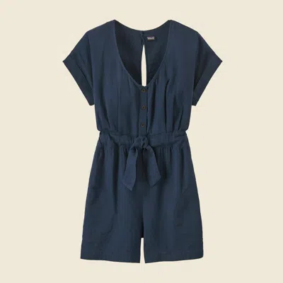 Patagonia Used Women's Organic Cotton Gauze Romper In Stone Blue